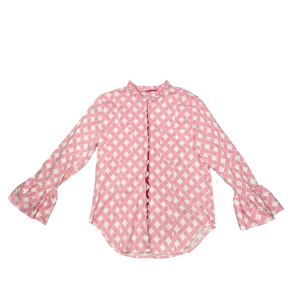 Tizzie pink basket weave button up top